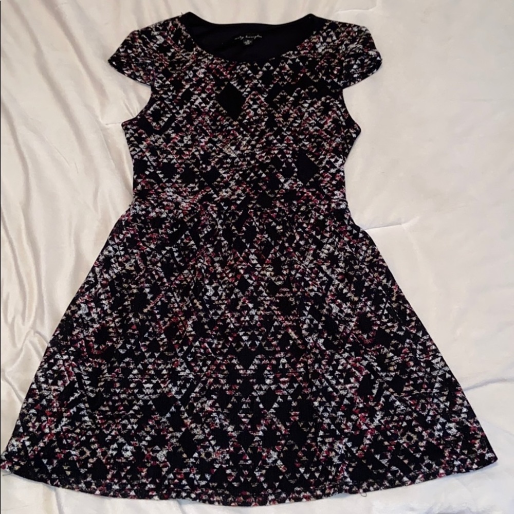 Black Geometric Skater Dress